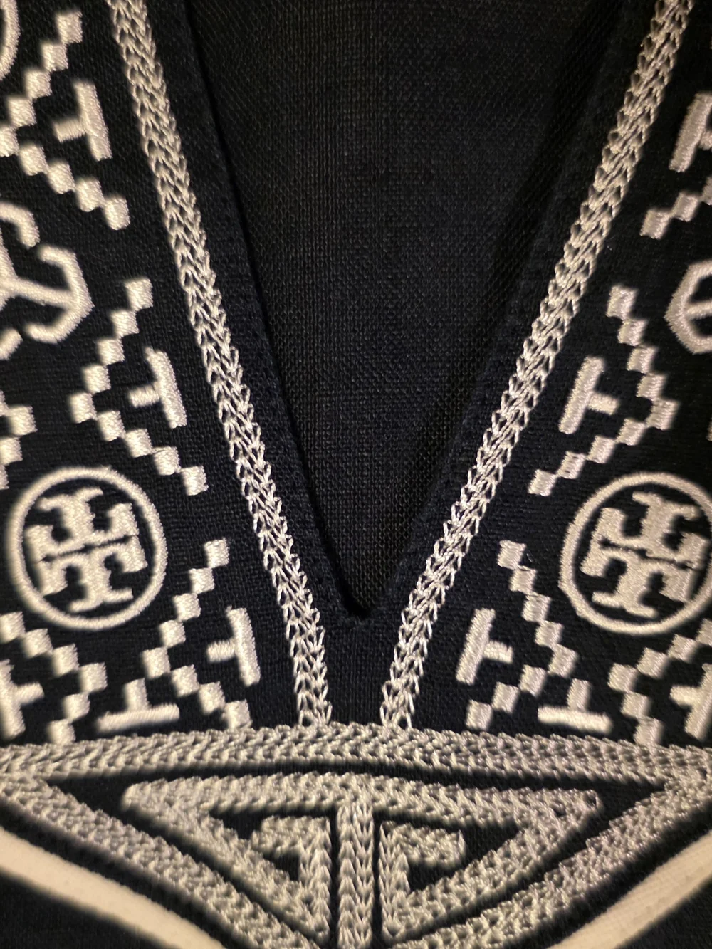 Tory Burch Linen Navy Tunic Swim Coverup with Embroidered Trim Size Medium